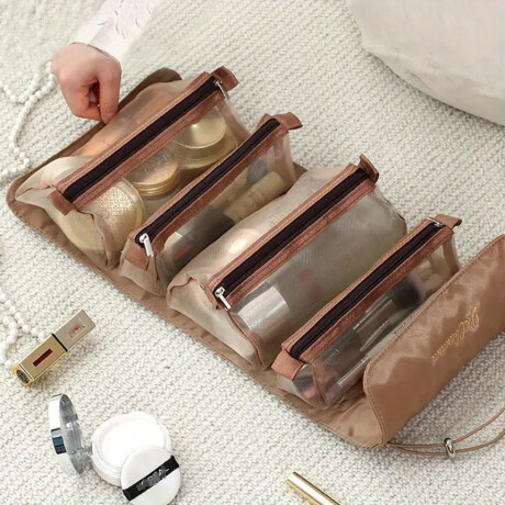 Neceser plegable con estuches con velcro Marron