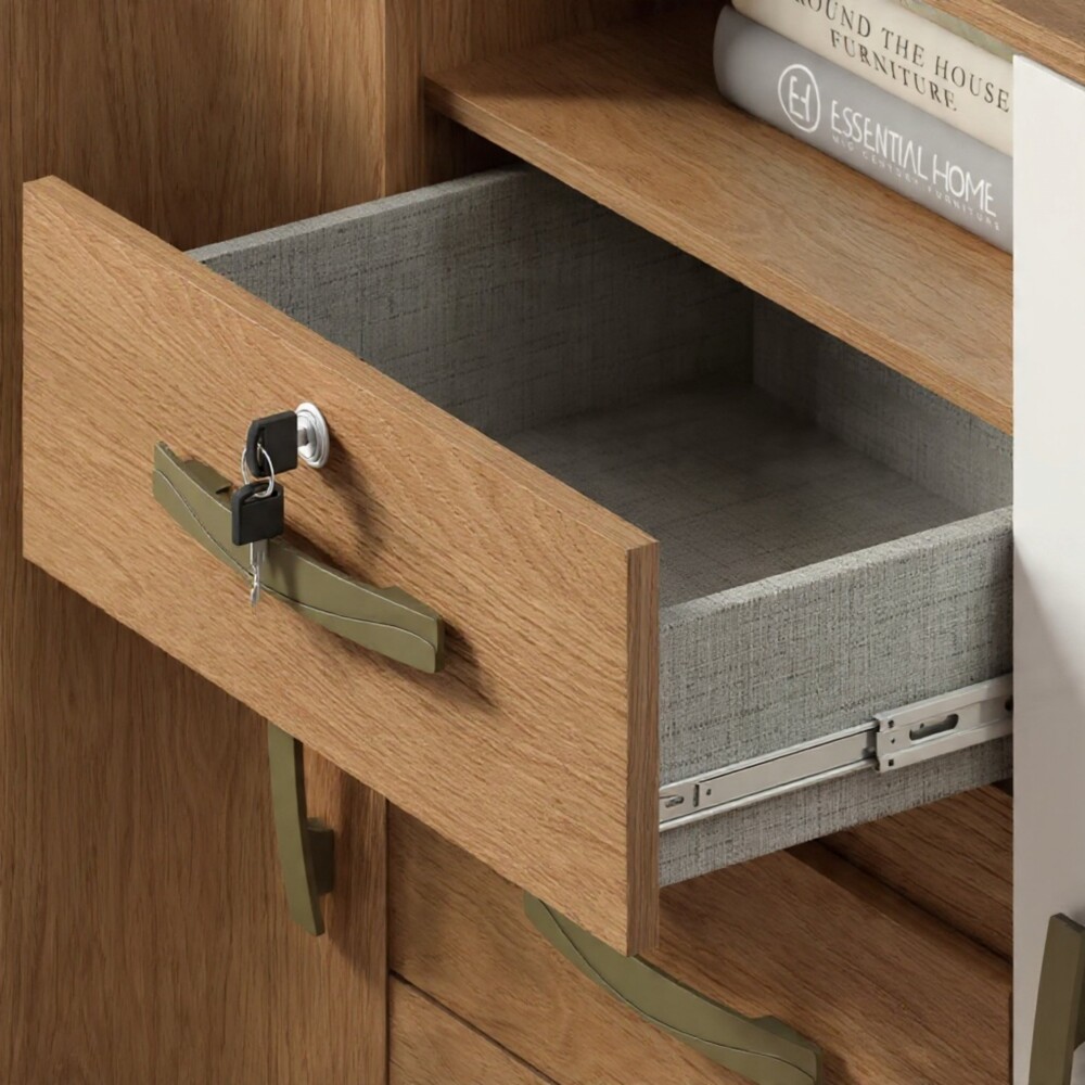 CÓMODA CAJONERA GUARDARROPA 4 CAJONES 2 PUERTAS CON LLAVE COLOR MADERA GRIS