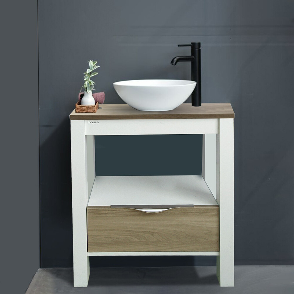 MUEBLE DE BAÑO VANITY MARRÓN CON BACHA BLANCO Mueble De Baño Vanity Marrón Con Bacha Blanco