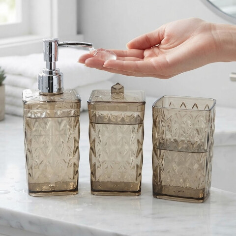 Pack x3 Glamour: Jabonera, Portacepillo y Organizador BEIGE