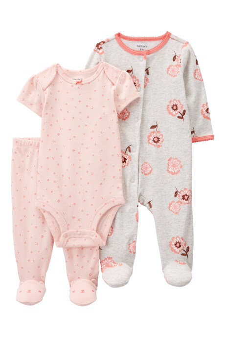 Set tres piezas de algodón, pijama y pantalón con pie más body Sin color