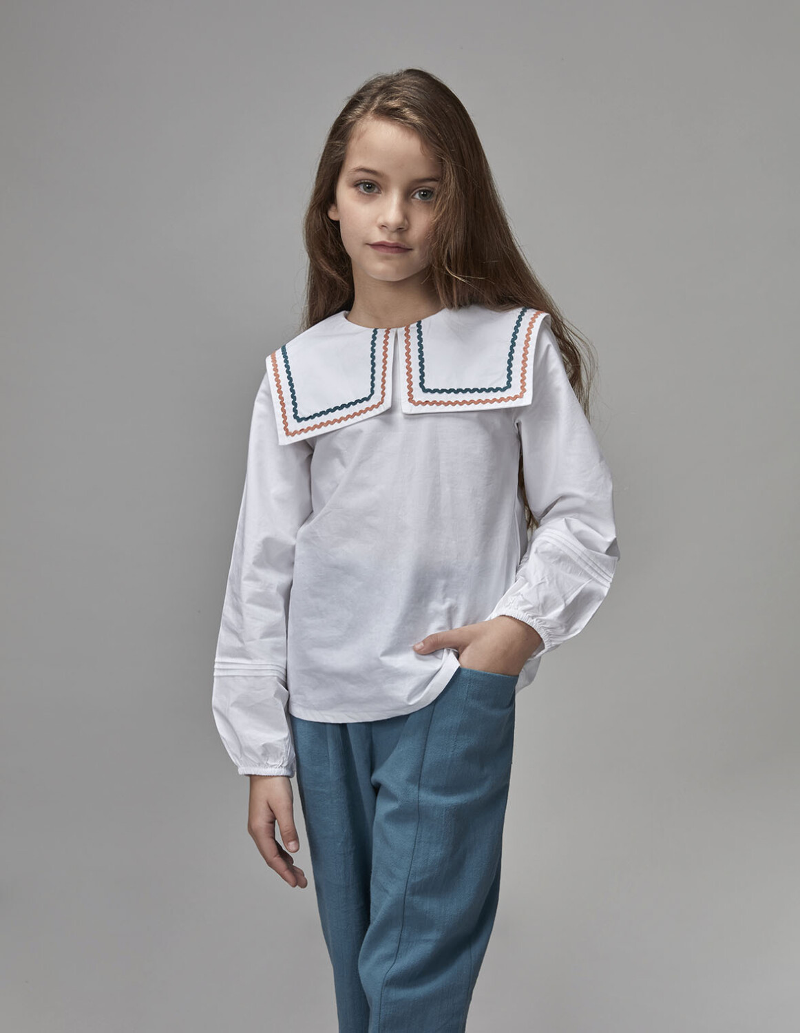 Blusa Manga Larga Con Cuello Marinero Blanco