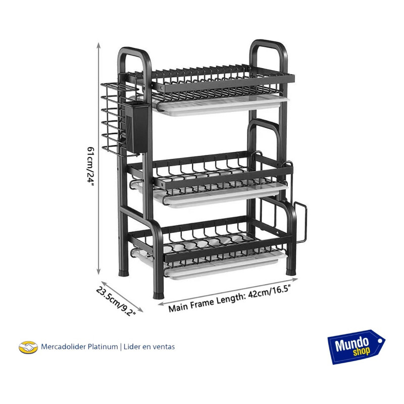 Escurridor De Platos Acero Tres Niveles Con Bandeja Negro