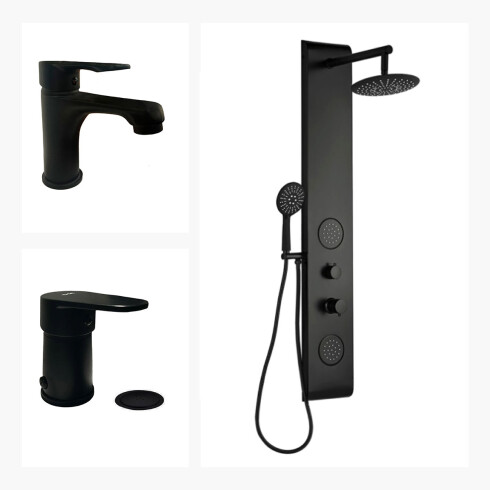 JUEGO DE GRIFERIA LAVATORIO BAJO PANEL DE DUCHA Y BIDET CON TRANSFERENCIA 000