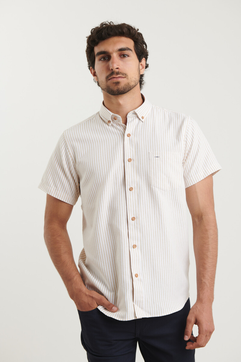 CAMISA HARRINGTON LABEL - Blanco/beige 