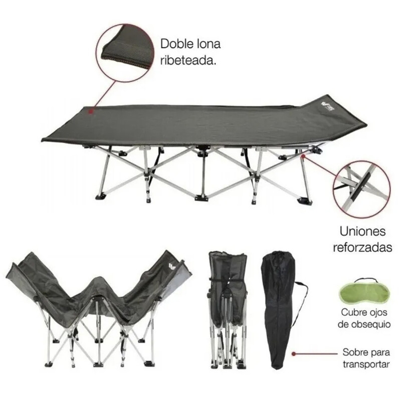 Catre plegable reforzado 160 kg + Bolso camping GRIS