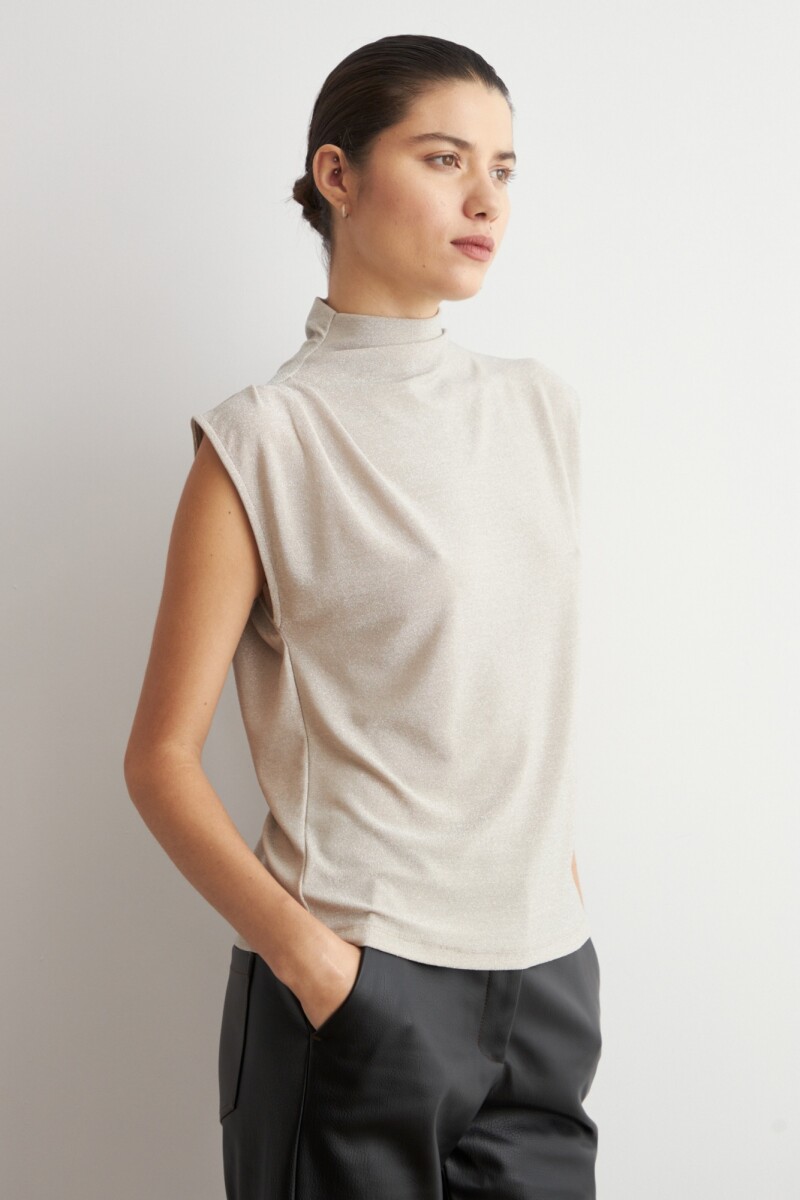 Blusa lurex con tablas beige