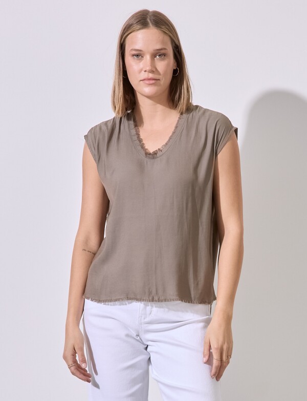 Blusa Saten Flecos KHAKI