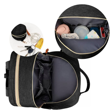Mochila Bolso Maternal Con Cuna Bebé Cambiador Negro