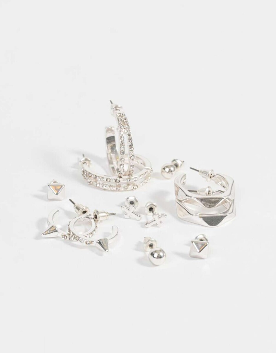 Set De Aros Bañados En Plata - Plateado 