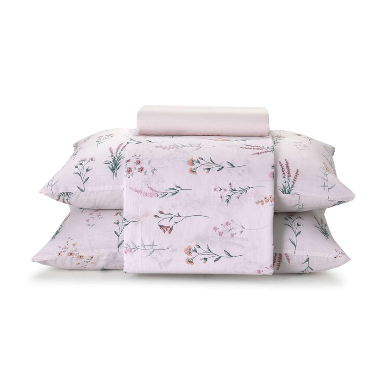 Juego Sábanas Queen Size Dohler 150 Hilos 100% Algodón - Flores Lila 