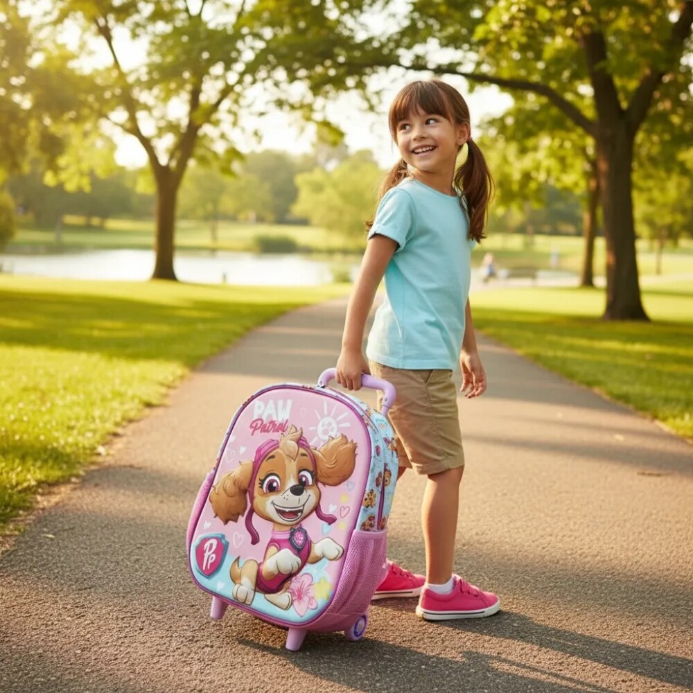 Mochila Infantil Paw Patrol 3d Con Carro 30 Cm rosado
