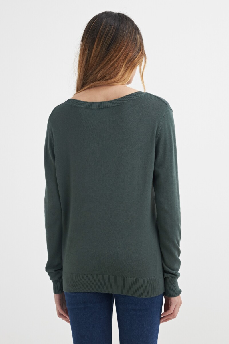 Sweater escote en V liso VERDE OLIVA