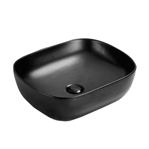 Bacha Rectangular De Apoyo De Loza Negro Mate Con Desague Negro Mate Aqualia 000