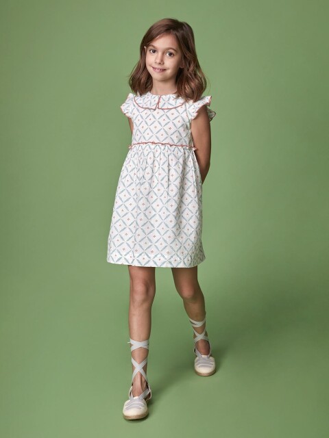 Vestido Con Estampado De Ramitas Blanco