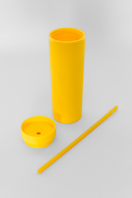 Vaso Con Tapa + Sorbito Beverly Alto Amarillo