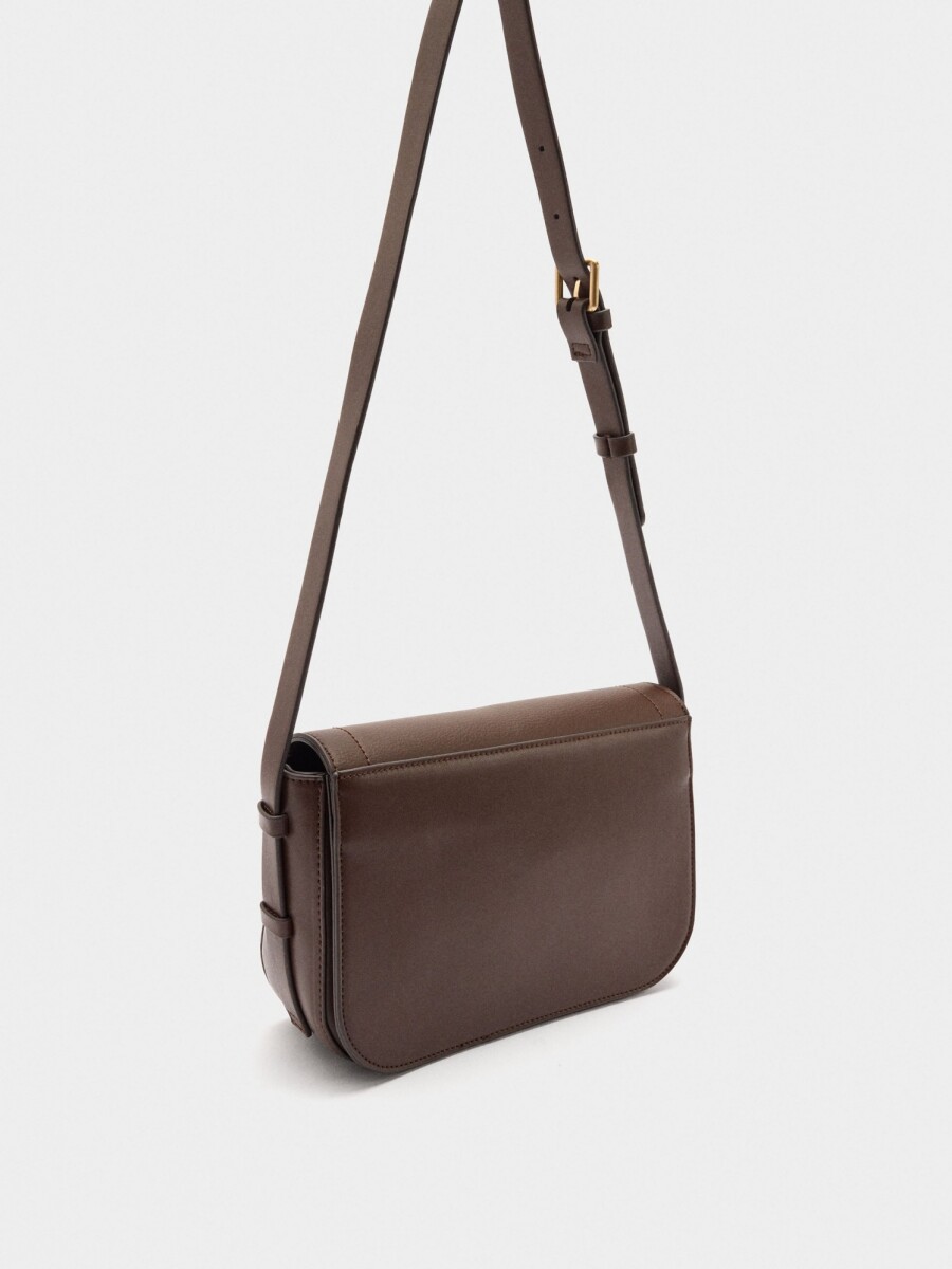 Bolso Bandolera Efecto Piel Con Solapa marron