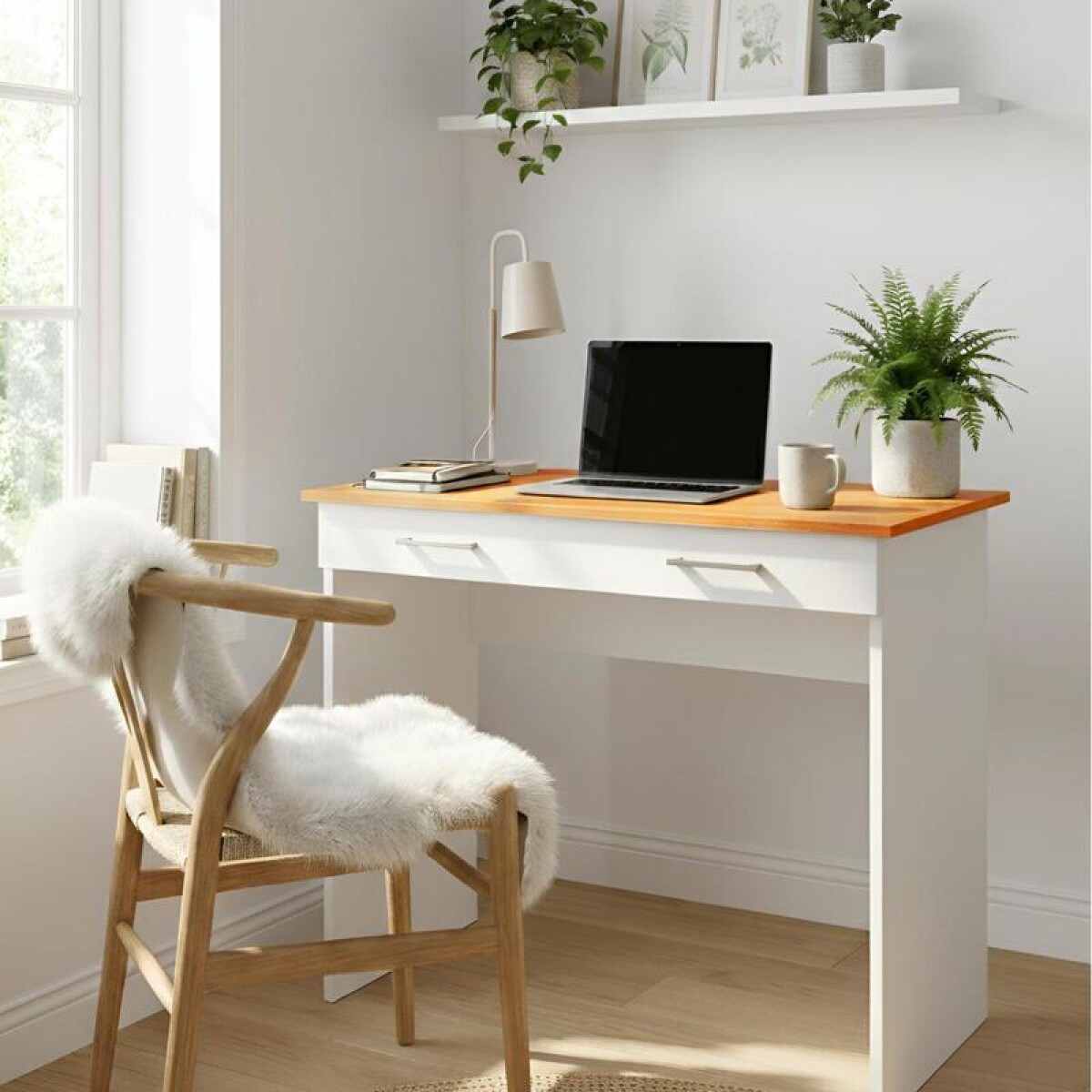 Escritorio Juvenil Mesa De PC 90cm Con Cajón Blanco / Cinamomo 