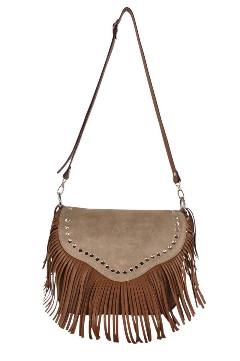 Cartera con flecos y solapa Tostado