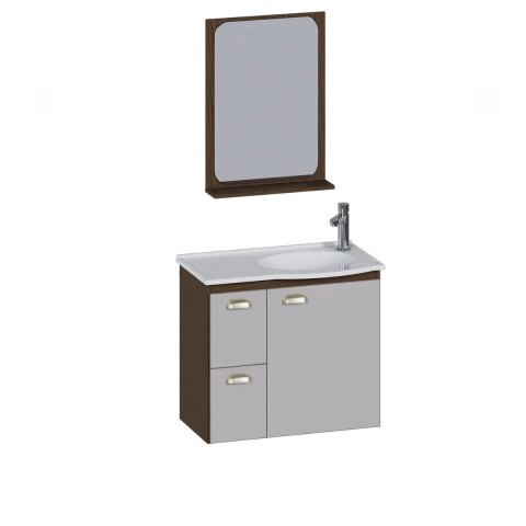 Mueble de baño suspendido Jataí Nogal/Nude 60cm con espejo 40 cm Nogal Mueble De Baño Suspendido Jataí Nogal/nude 60cm Con Espejo 40 Cm Nogal