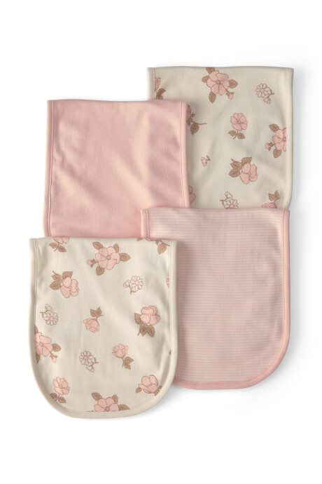 Pack cuatro babitas de algodón, rosadas, diseños flores y rayas Sin color