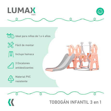 Set Infantil Tobogán 3 En 1 con Hamaca y Aro de Basket Naranja/Gris