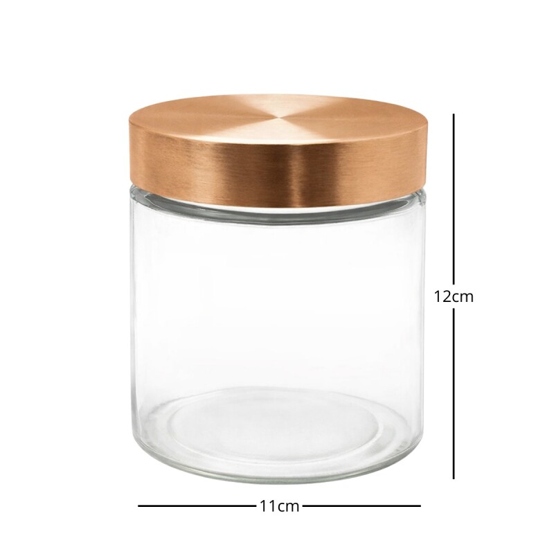 Frasco de vidrio cilíndrico con tapa 850 ml rosca cobre Cobre