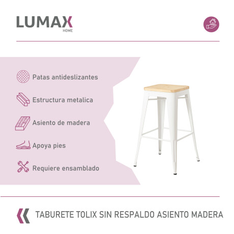 Taburete Tolix en metal y asiento de madera Blanco