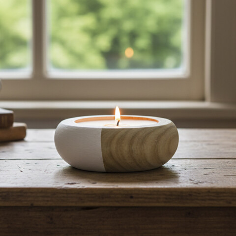 Vela Redonda con Soporte de Madera 14 x 5 cm U