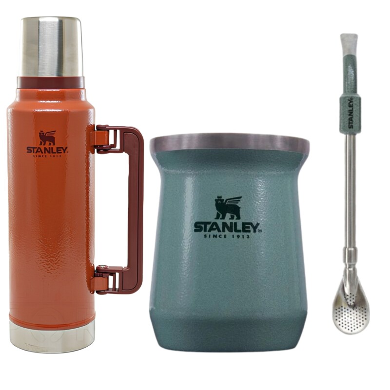 Set Stanley termo de 1.4 lt + mate + bombilla Naranja + Verde