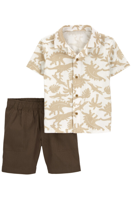 Set dos piezas de algodón, short y camisa diseño dinos Sin color