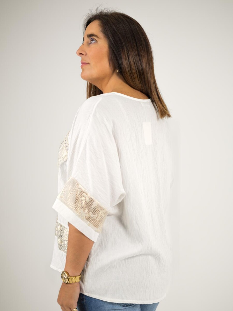 Blusa de viscosa con aplique dorado Beige