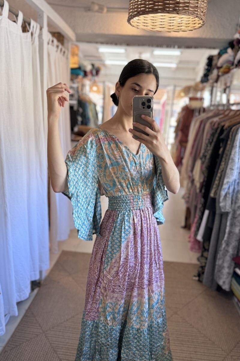 Vestido kiilpan seda Tonos rosa y celeste