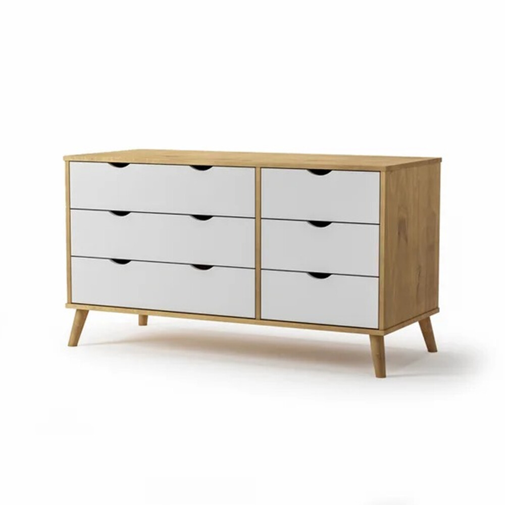 Cómoda Cajonera en madera maciza, con patas - 6 cajones BLANCO