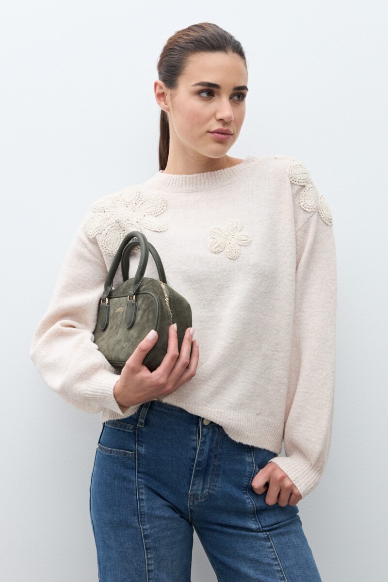 Sweater apliques florales - beige melange 