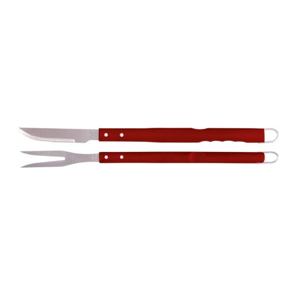 KIT ASADO 2 PIEZAS CUCHILLO Y TENEDOR MADERA MARRON