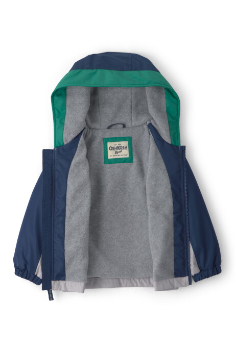 Campera resistente al agua, rosada, diseño bloques de color gris, azul y verde Sin color