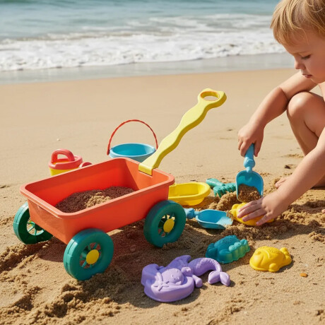 Set Juego De Playa Infantil C/Carretilla Moldes 10 piezas Rojo/verde