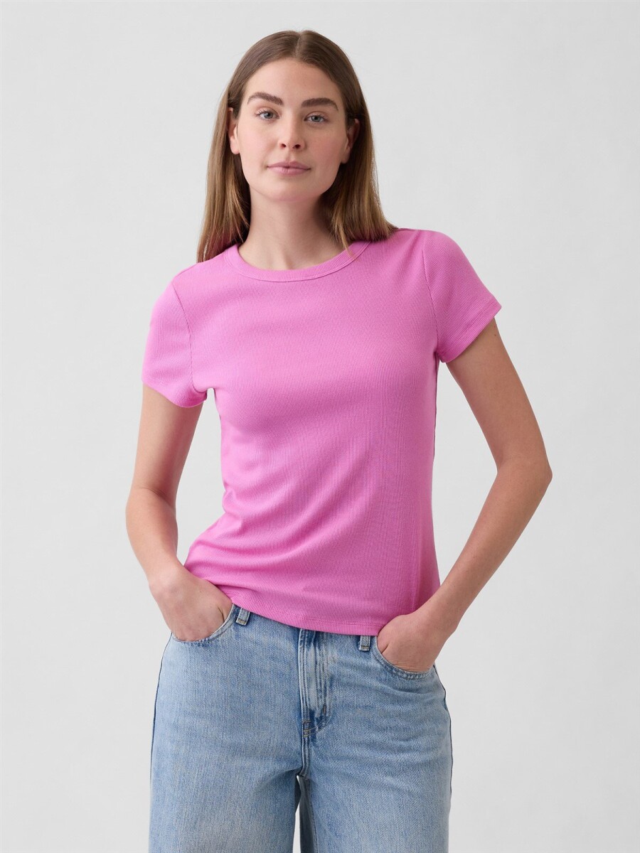Remera Rib Manga Corta Mujer - Indie Pink 