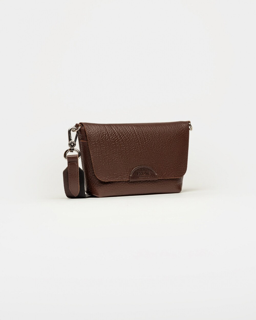 Mini bag Nina en cuero graneado Chocolate Niquel