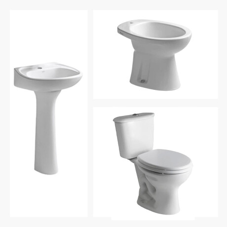 INODORO, MOCHILA, TAPA, BIDET, LAVATORIO Y PEDESTAL LINEA ANDINA FERRUM. BLANCO