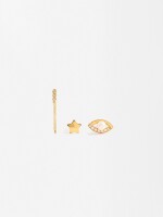 Set De Pendientes Circonitas Y Perla De Agua Dulce - Plata De Ley 925 dorado