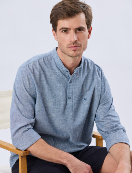 CAMISA LISA DE LINO CUELLO MAO Denim