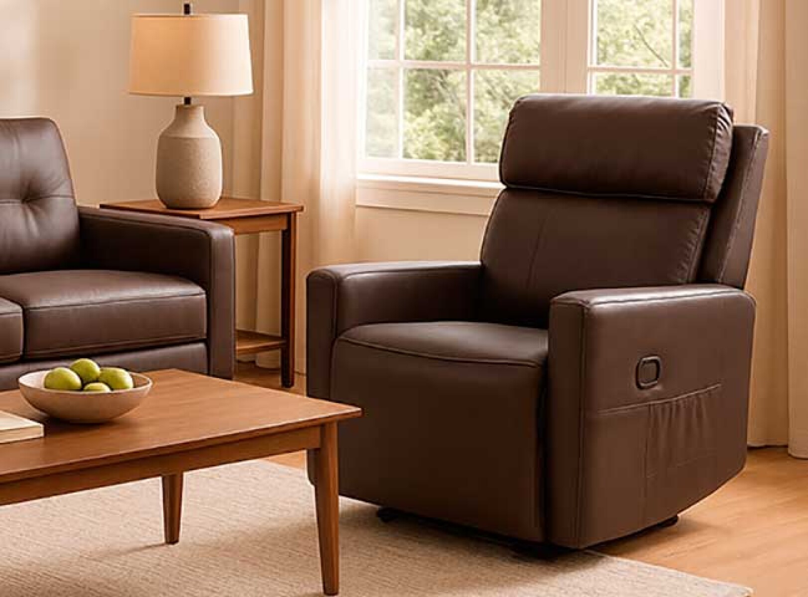POLTRONA Recliner 1 Cuerpo Simil Cuero Creta Marron 