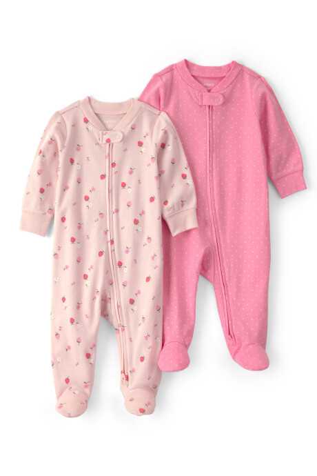 Pack dos pijamas enterito con pie, de algodón, diseño frutillas y lunares Pack dos pijamas enterito con pie, de algodón, diseño frutillas y lunares