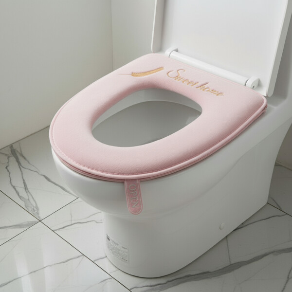 Funda con Cierre Tela Acolchonada para Tapa de Water Inodoro Color Rosado