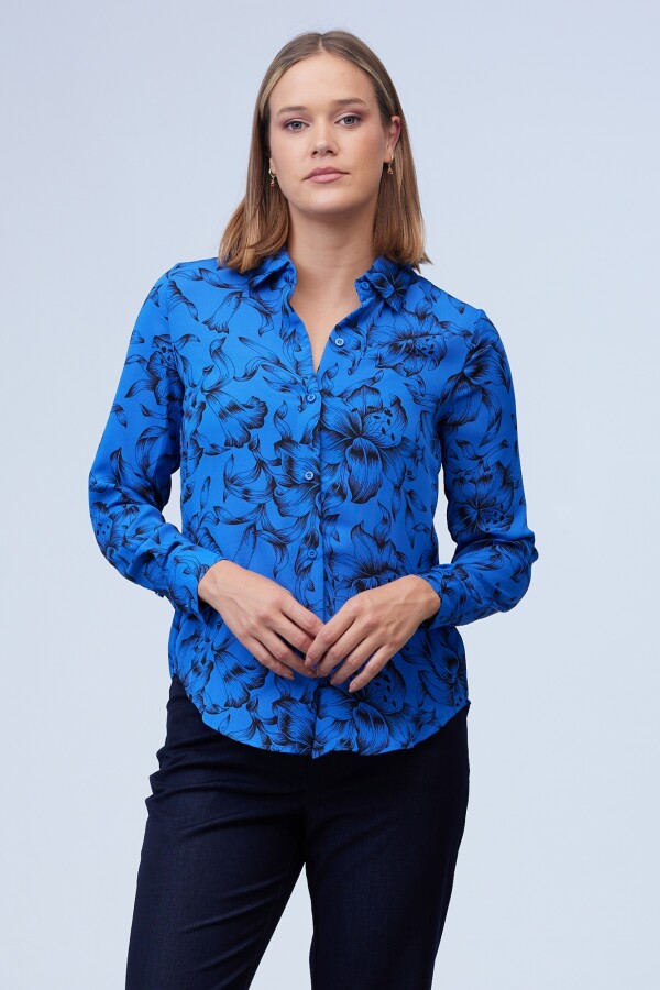 Camisa Flower Print NEGRO/AZUL