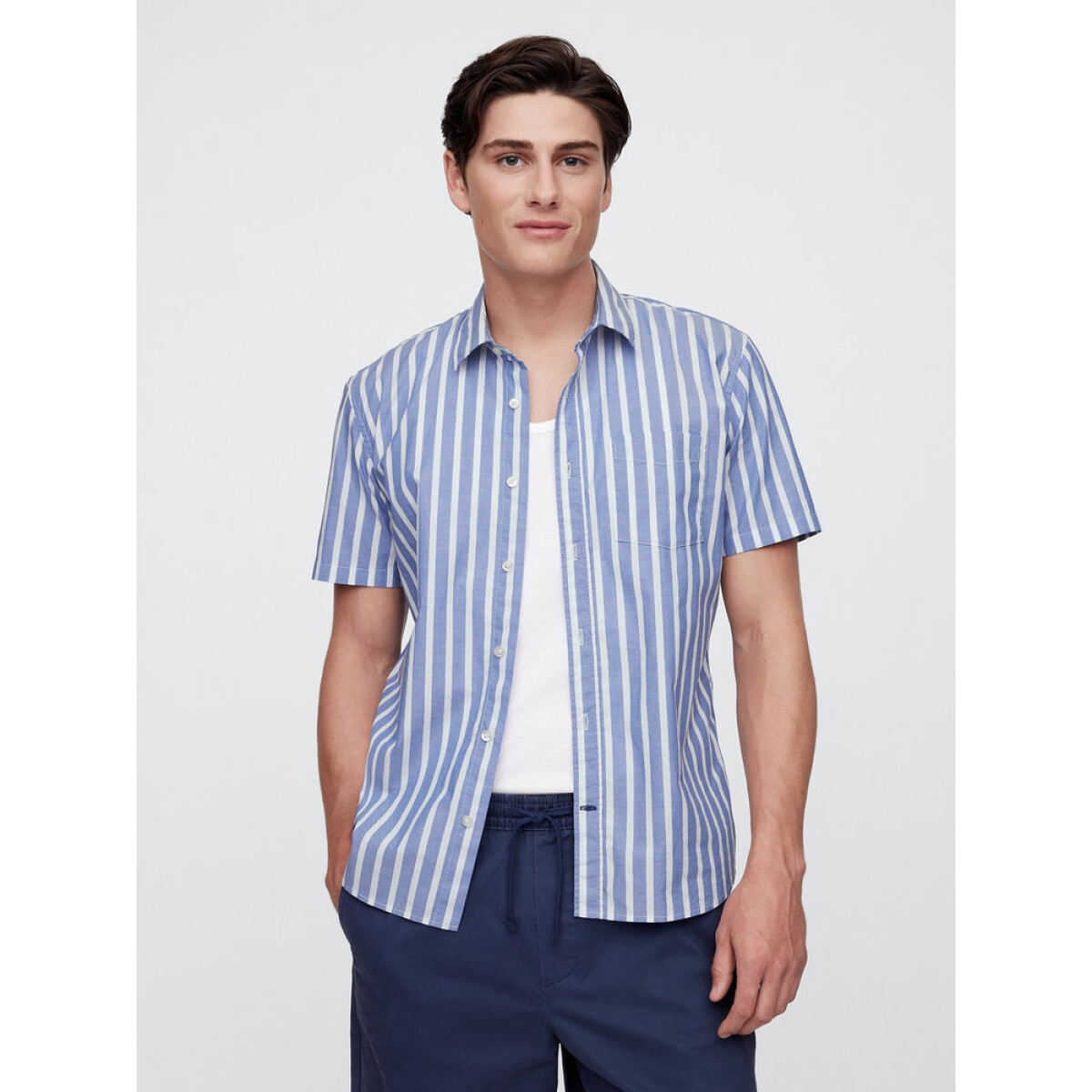 V-SS STANDARD POPLIN - BLUE WHITE STRIPE 