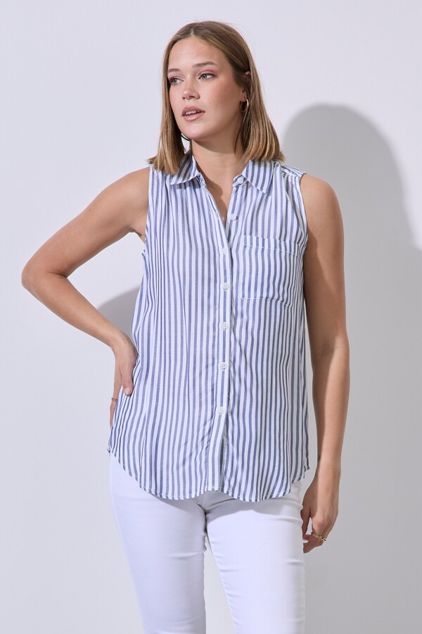 Camisa Bolsillo Lineas BLANCO/AZUL