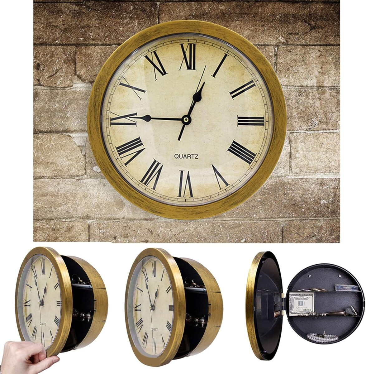 Caja Fuerte De Seguridad Reloj De Pared 25cm De Diametro - Dorado 